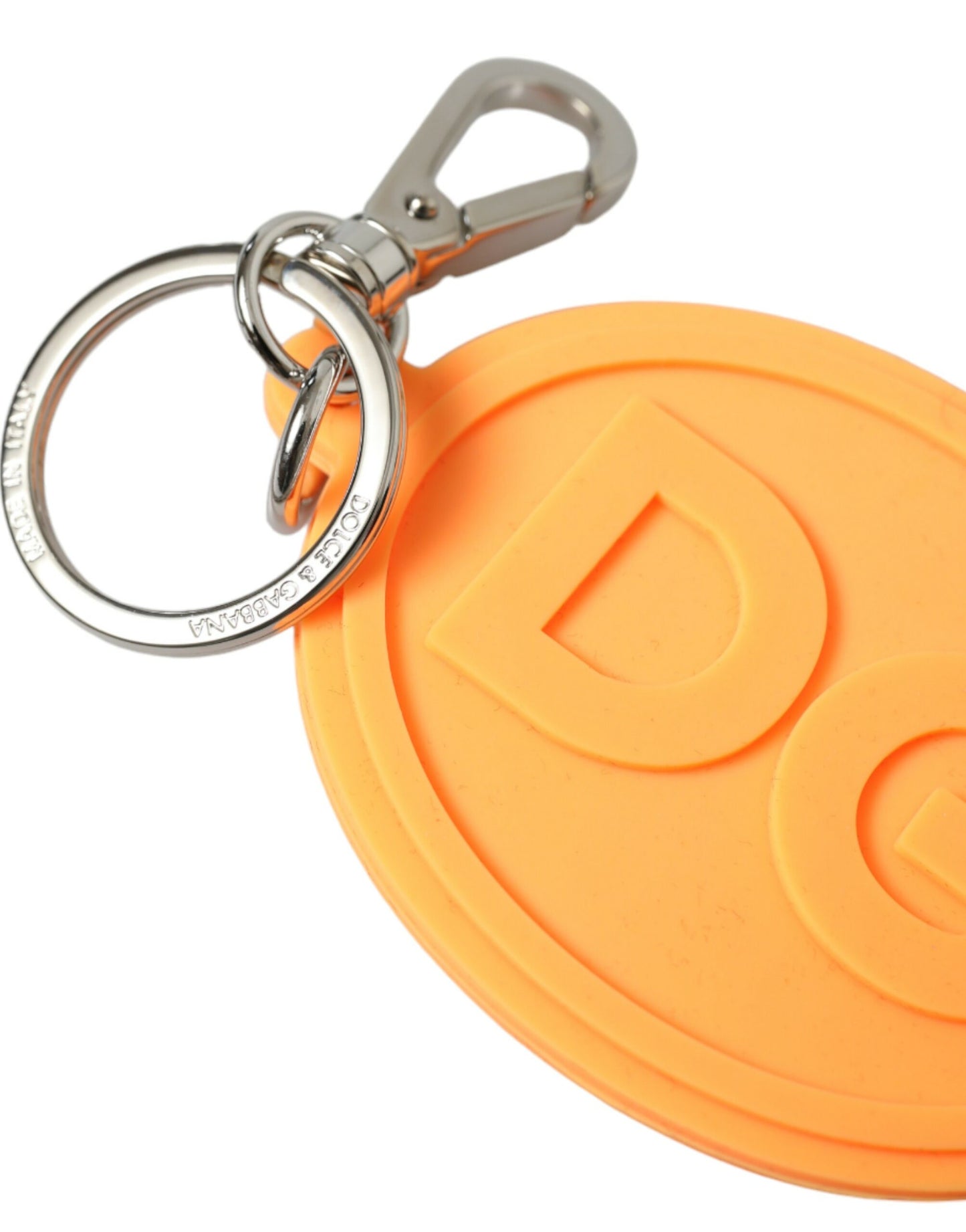 Dolce & Gabbana - Eleganter orangefarbener Charm-Schlüsselring mit silbernem Detail