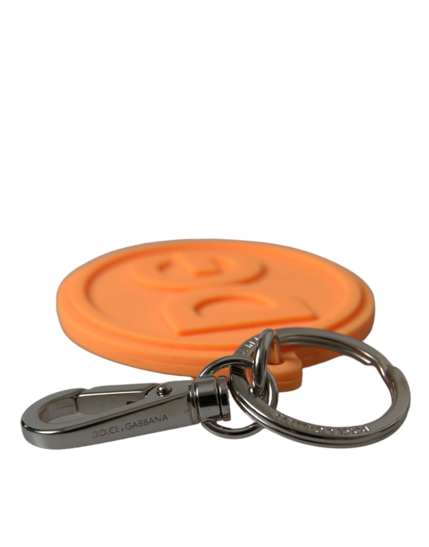 Dolce & Gabbana - Eleganter orangefarbener Charm-Schlüsselring mit silbernem Detail