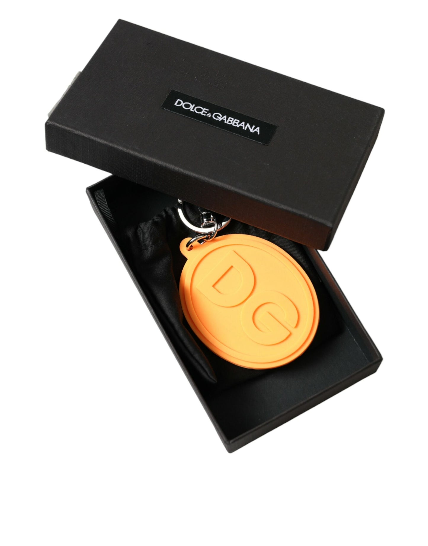 Dolce & Gabbana - Eleganter orangefarbener Charm-Schlüsselring mit silbernem Detail