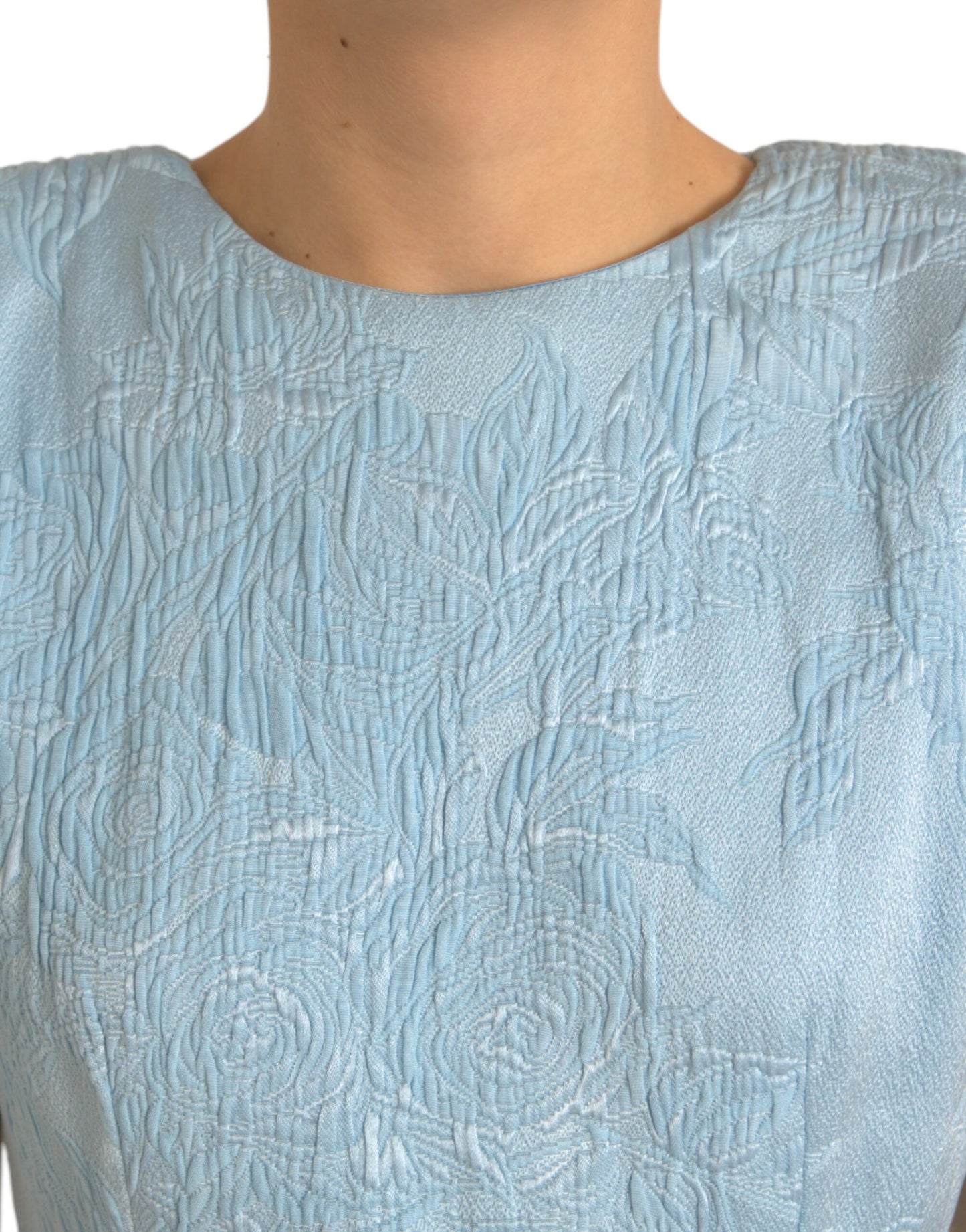 Dolce & Gabbana Elegantes himmelblaues Jacquard-Minikleid mit Blumenmuster