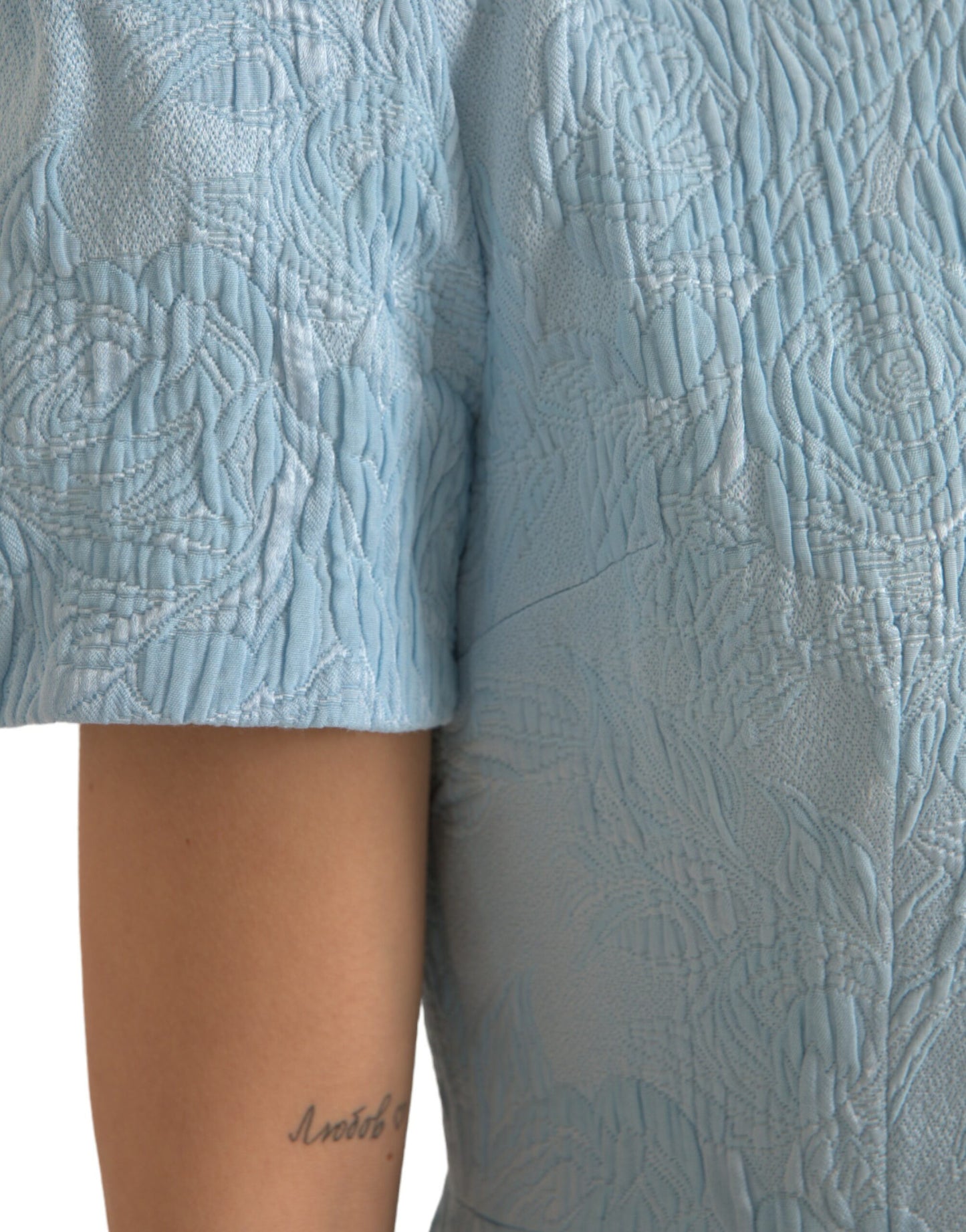 Dolce & Gabbana Elegantes himmelblaues Jacquard-Minikleid mit Blumenmuster