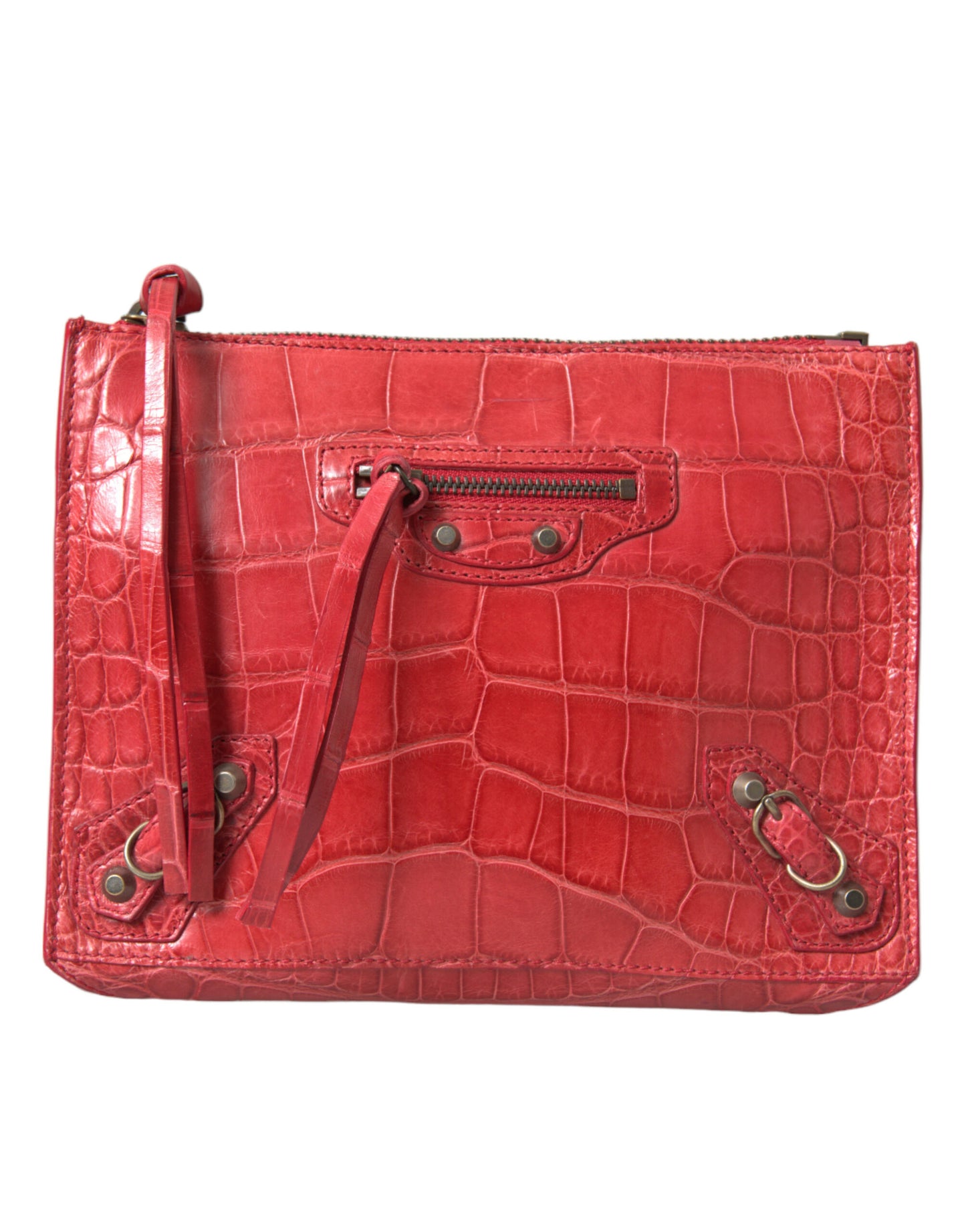 Clutch in pelle di alligatore esotico rossa di Balenciaga