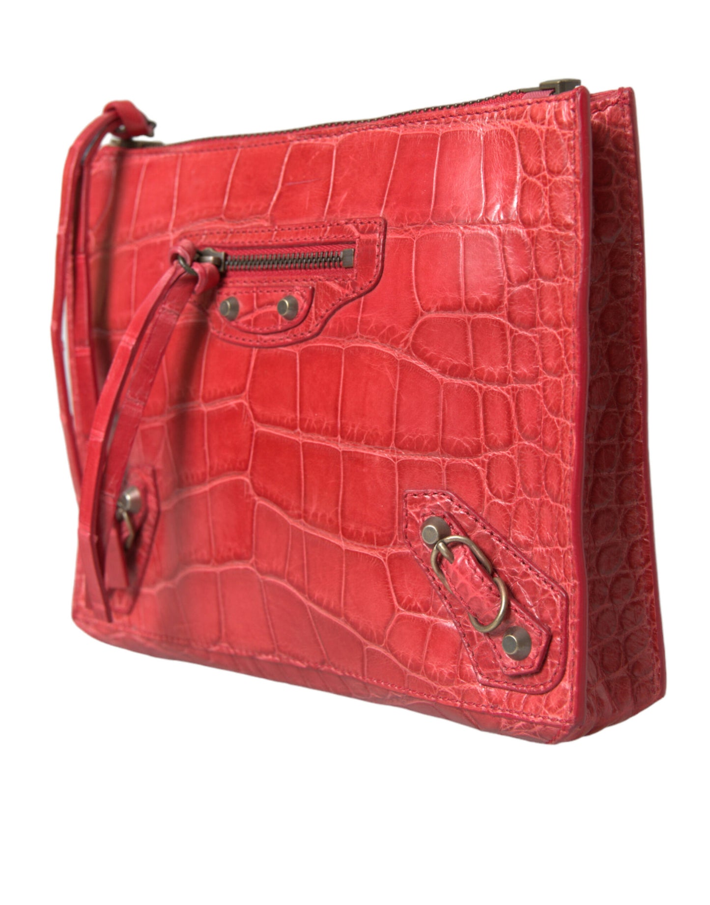 Clutch in pelle di alligatore esotico rossa di Balenciaga