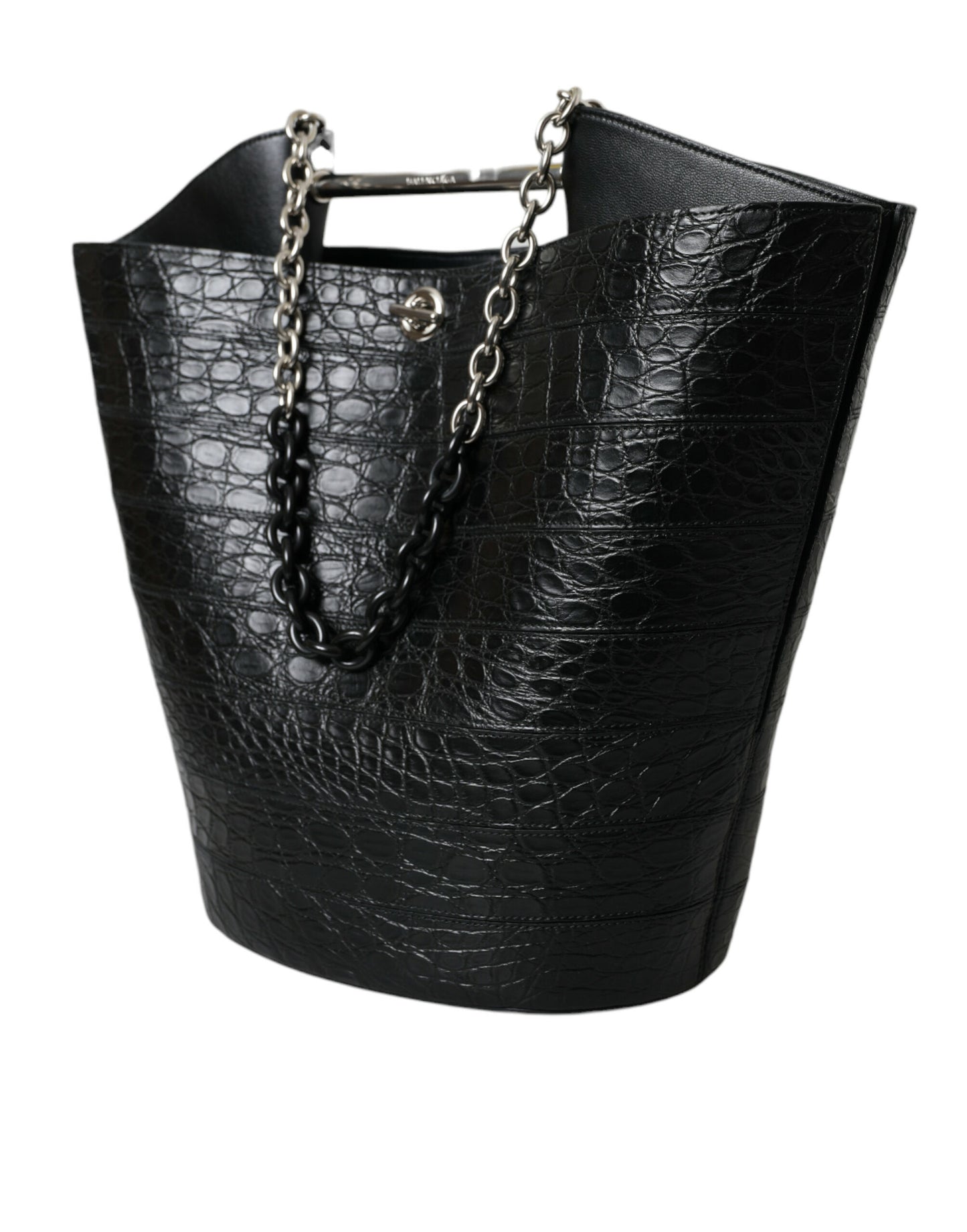 Sac Maxi seau en cuir crocodile noir élégant Balenciaga