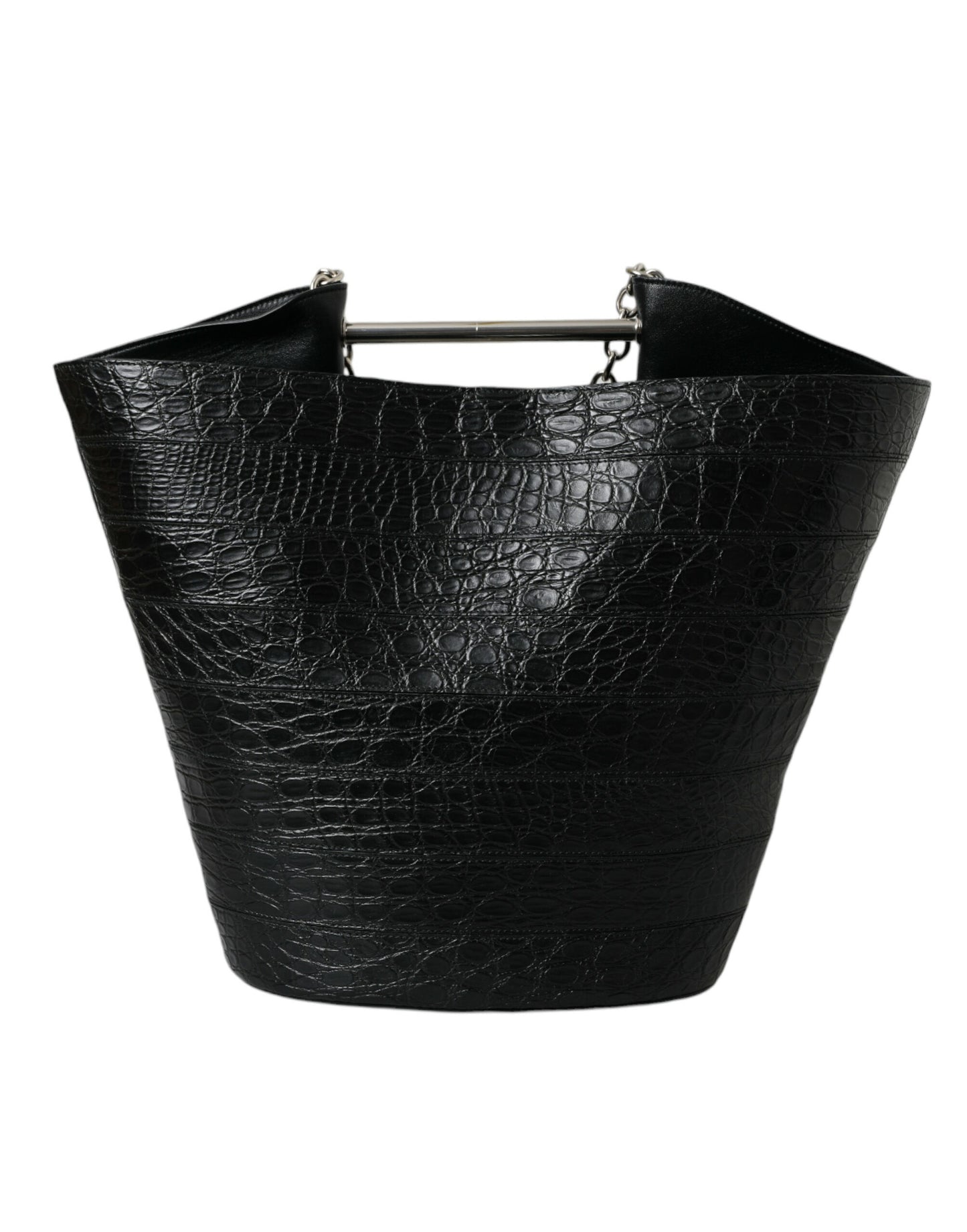 Sac Maxi seau en cuir crocodile noir élégant Balenciaga