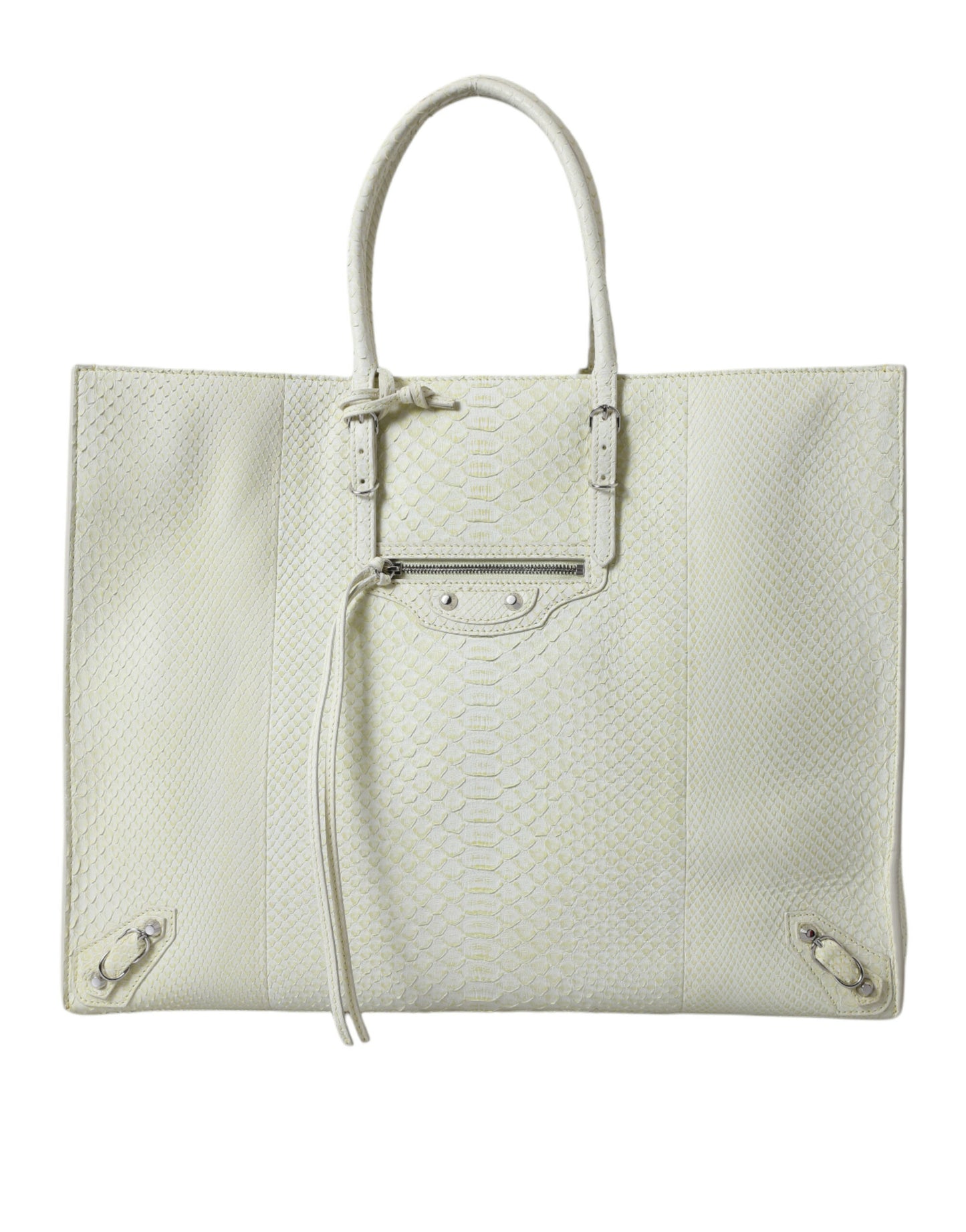 Tote en cuir python Balenciaga Chic en blanc et jaune