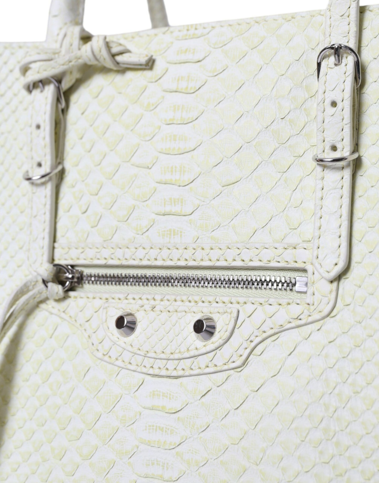 Tote en cuir python Balenciaga Chic en blanc et jaune