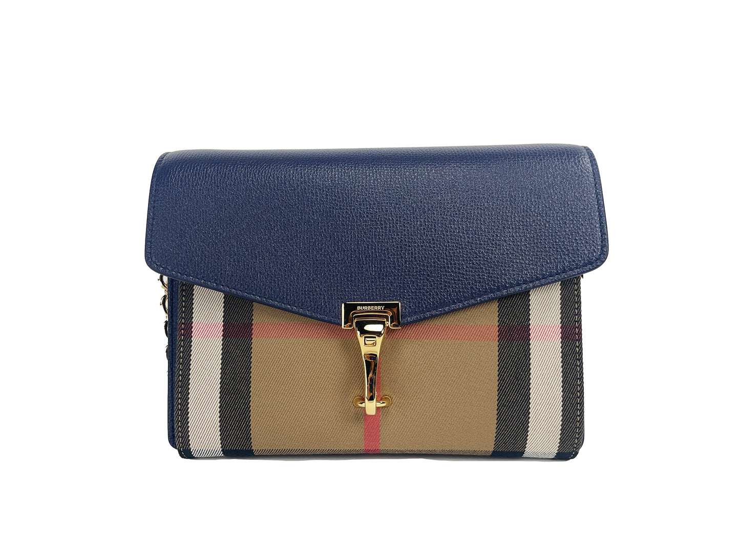 Sac à bandoulière en cuir à carreaux House Check Regency Blue Macken Small de Burberry