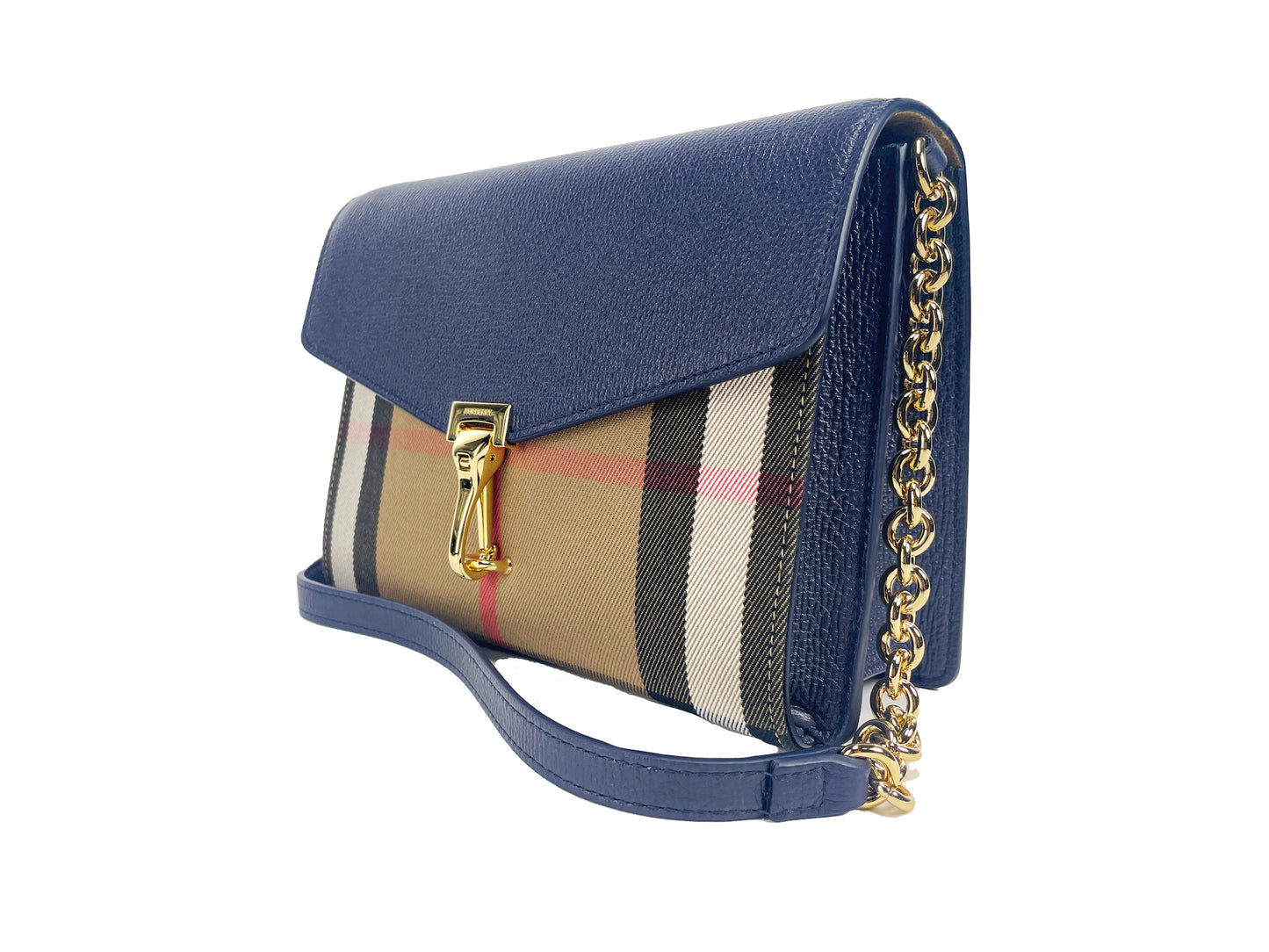 Sac à bandoulière en cuir à carreaux House Check Regency Blue Macken Small de Burberry