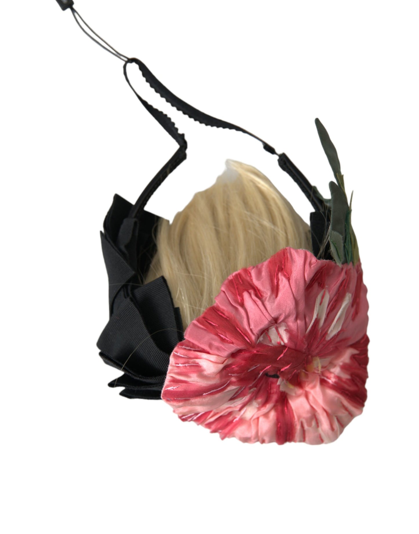 Dolce & Gabbana Schwarzes Viskose-Weiß-Haar Parrucchiera-Stirnband-Diadem