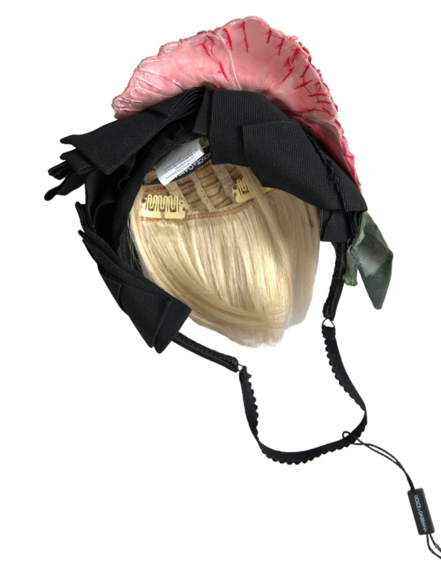 Dolce & Gabbana Schwarzes Viskose-Weiß-Haar Parrucchiera-Stirnband-Diadem