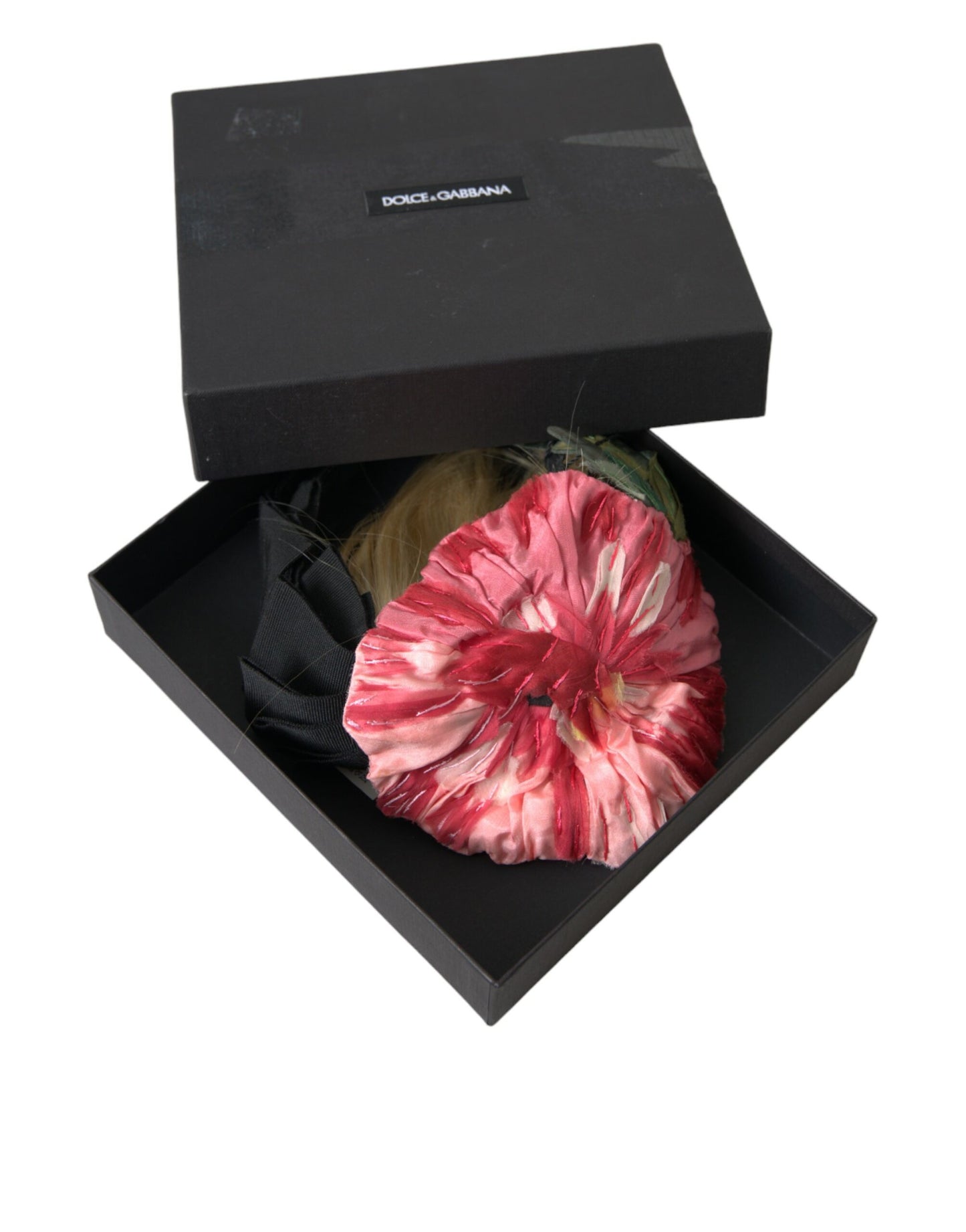 Dolce & Gabbana Schwarzes Viskose-Weiß-Haar Parrucchiera-Stirnband-Diadem