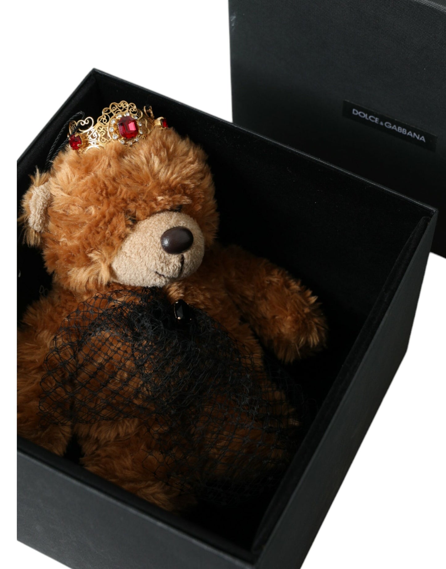 Dolce & Gabbana Brauner Teddybär mit goldener Kristallkrone, Haarband, Diadem