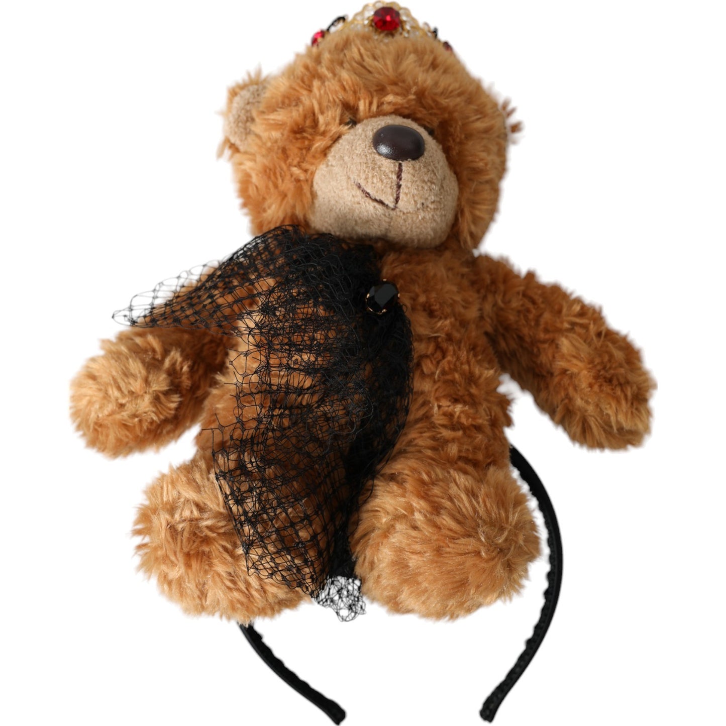 Dolce & Gabbana Brauner Teddybär mit goldener Kristallkrone, Haarband, Diadem