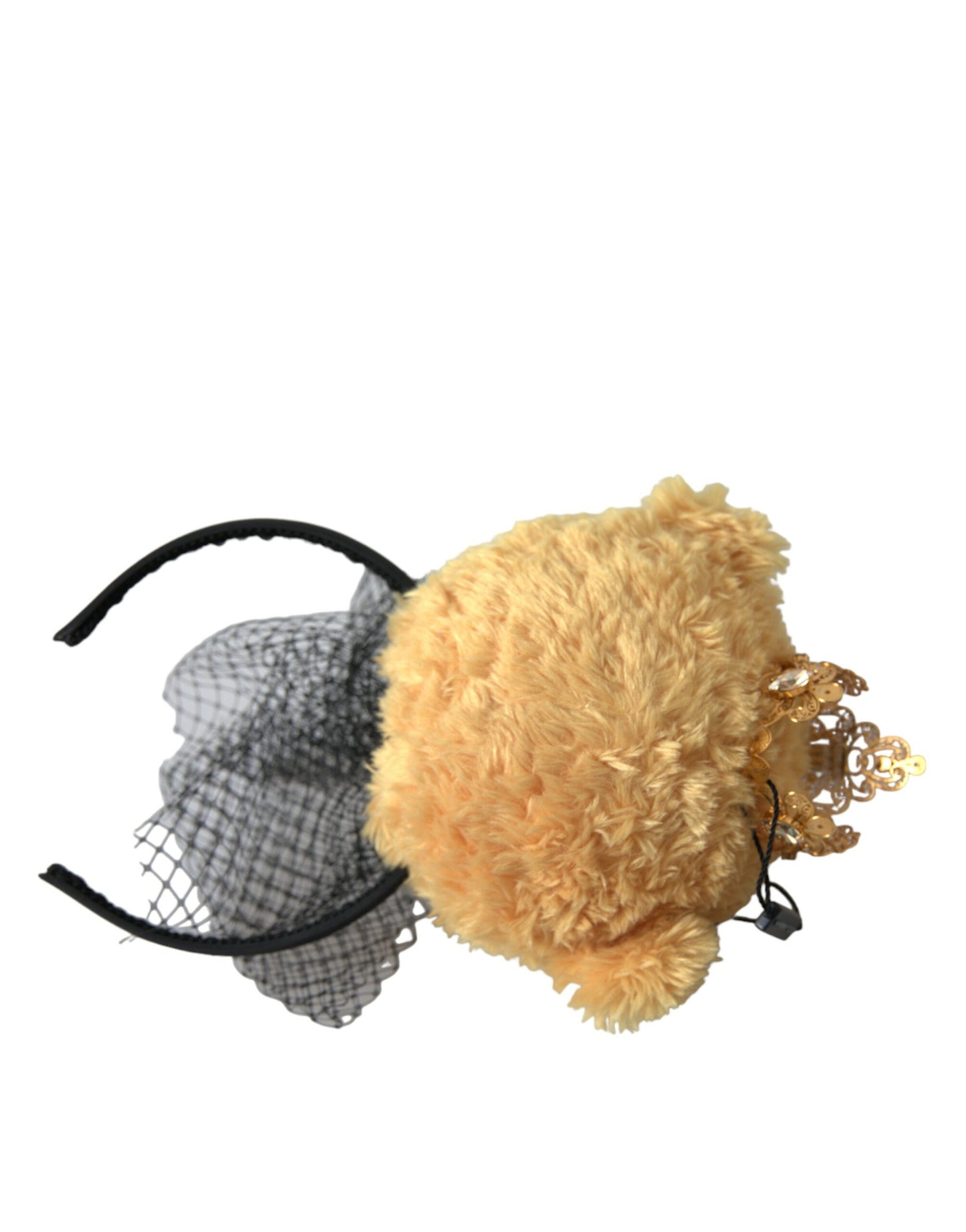 Dolce & Gabbana Brauner Teddybär mit goldener Kristallkrone, Haarband, Diadem