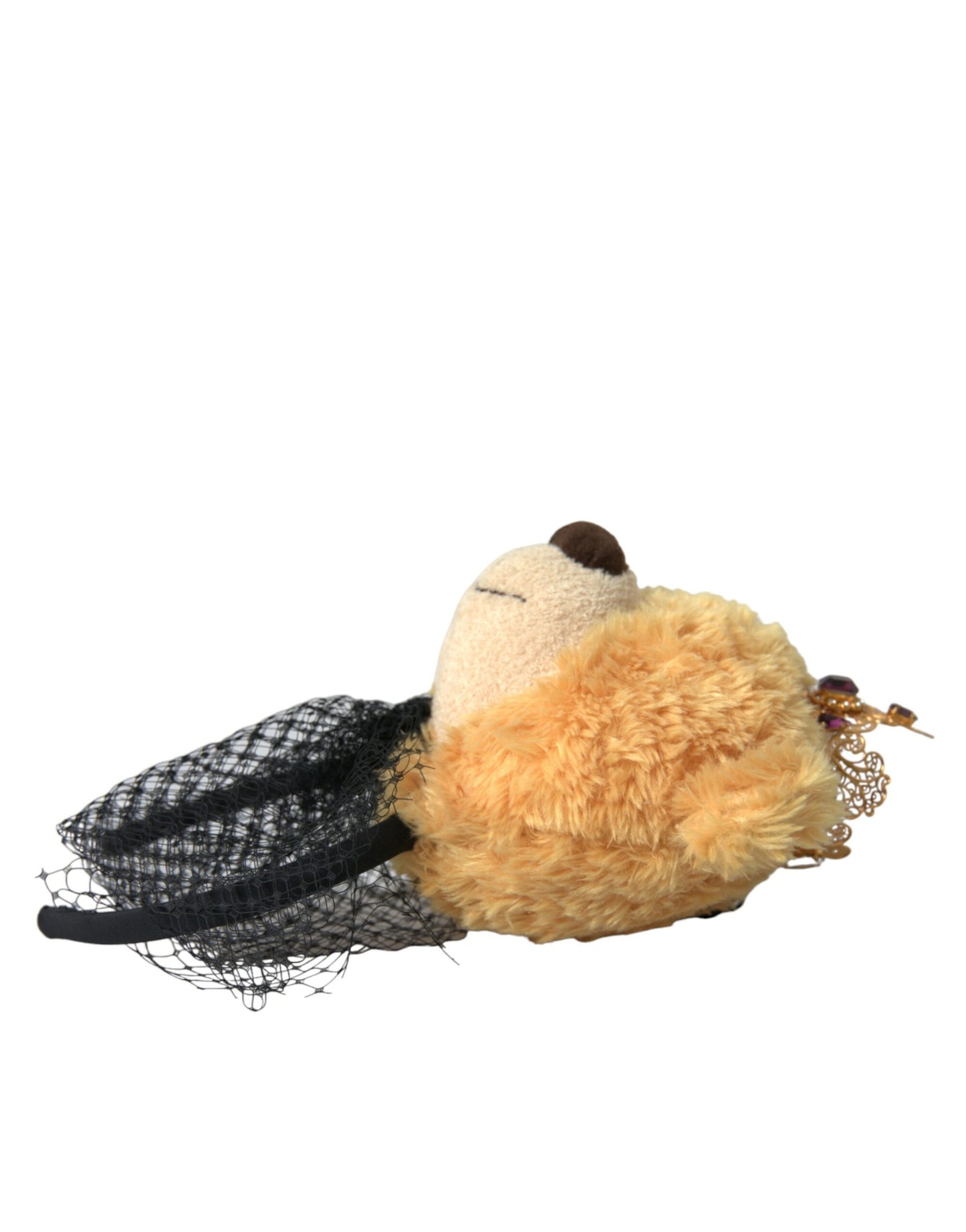 Dolce & Gabbana Brauner Teddybär mit goldener Kristallkrone, Haarband, Diadem