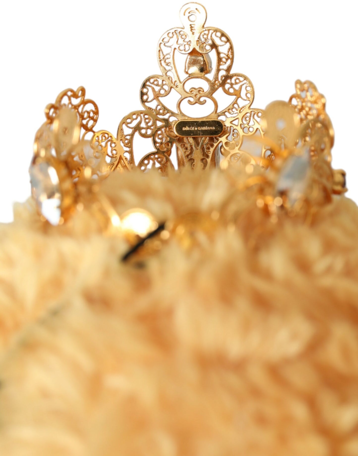 Dolce & Gabbana Brauner Teddybär mit goldener Kristallkrone, Haarband, Diadem