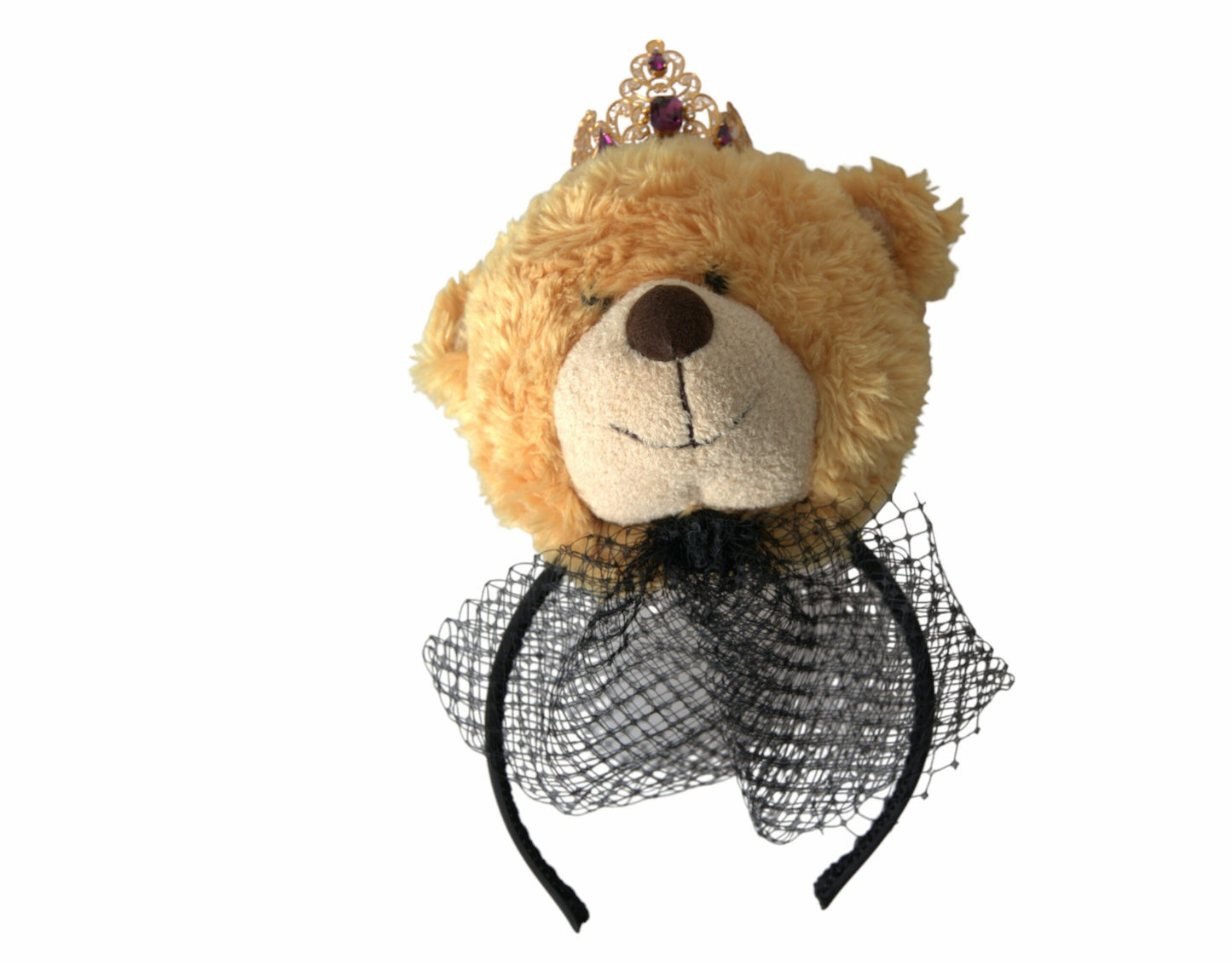 Dolce & Gabbana Brauner Teddybär mit goldener Kristallkrone, Haarband, Diadem