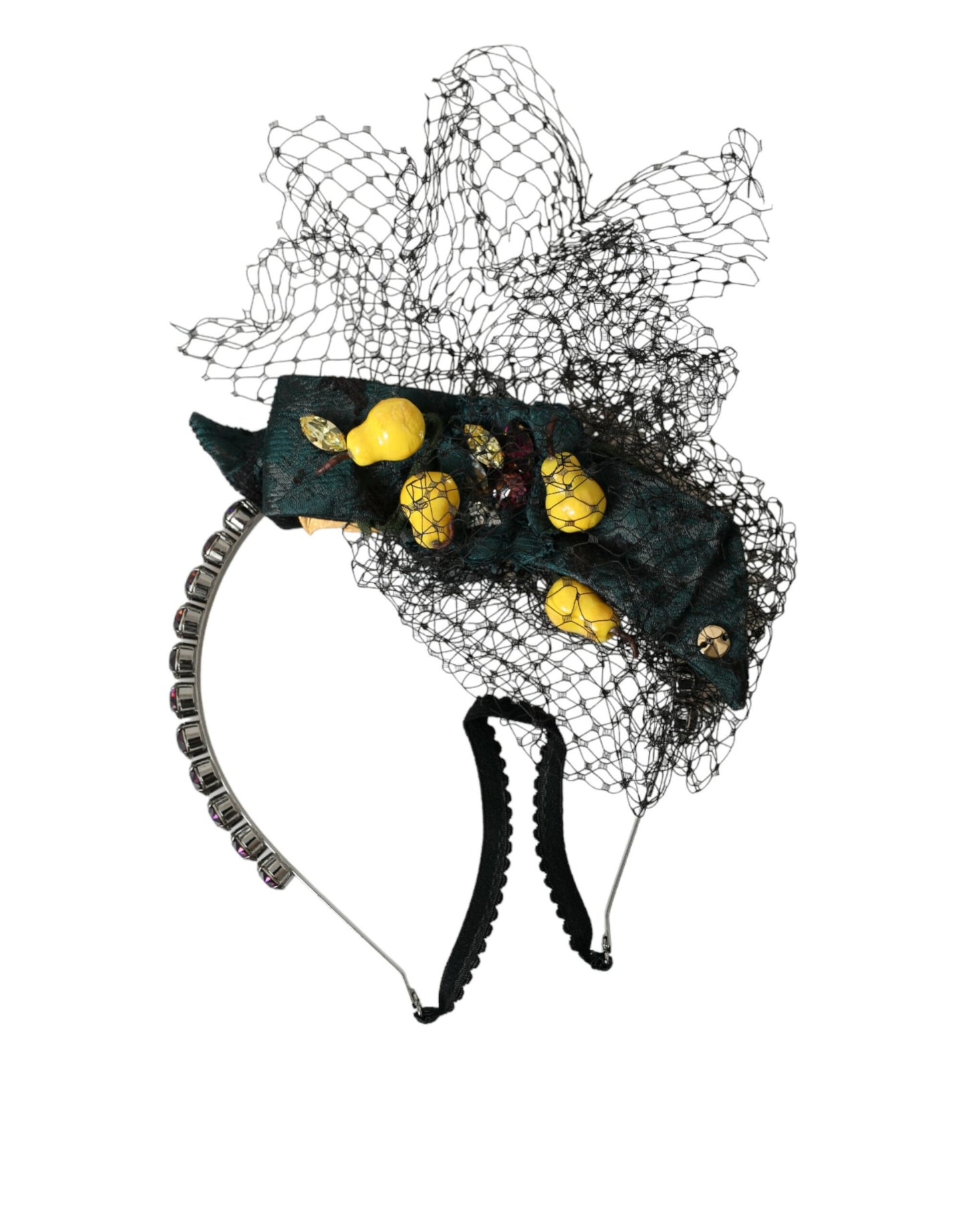 Dolce & Gabbana Schwarze Zitronen Sizilien Lila Kristall Netz Stirnband Diadem