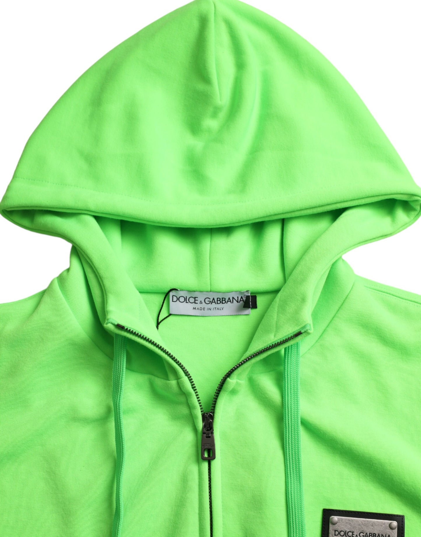 Dolce & Gabbana – Neongrüner Pullover mit Kapuze und durchgehendem Reißverschluss