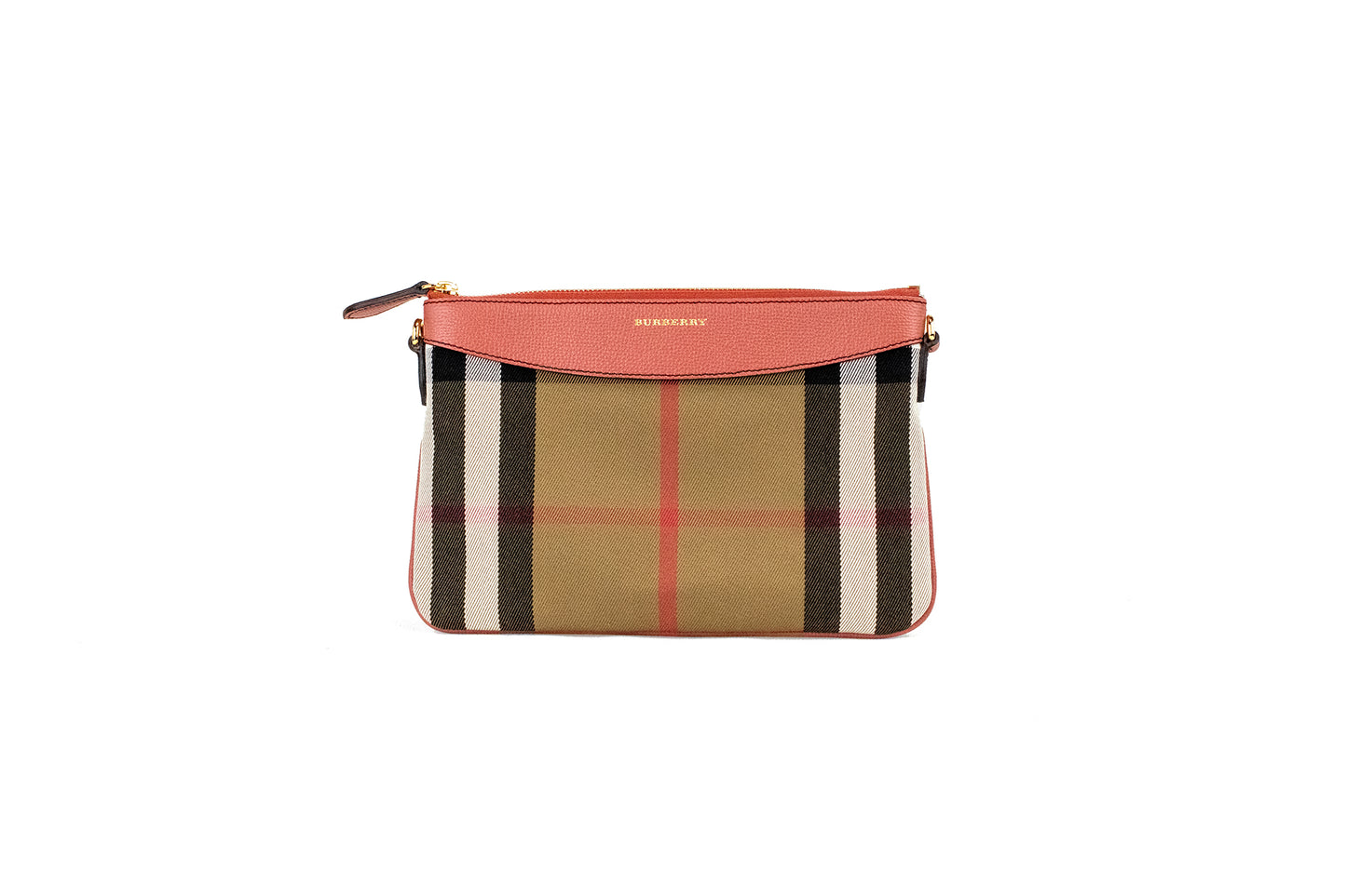 Sac bandoulière Burberry Peyton House Check Derby en cuir grainé rouge cannelle
