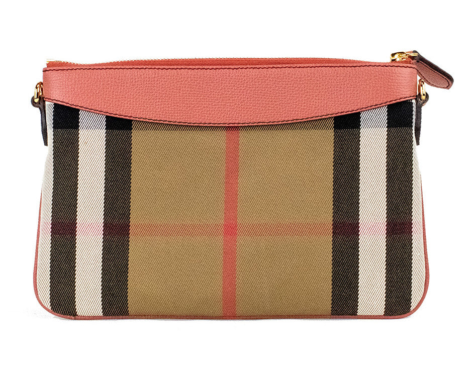 Sac bandoulière Burberry Peyton House Check Derby en cuir grainé rouge cannelle