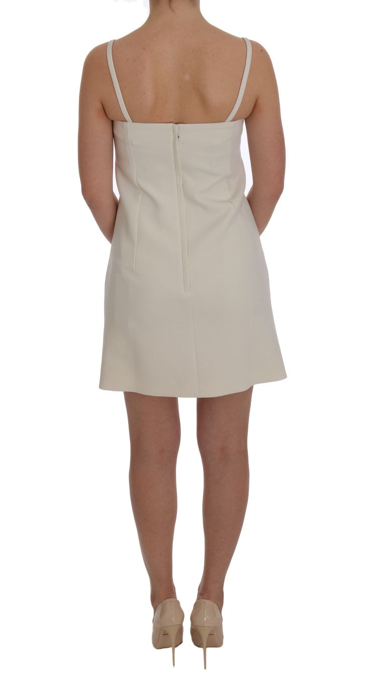 Dolce & Gabbana Elegantes Weißes Wollkleid mit Goldbrosche