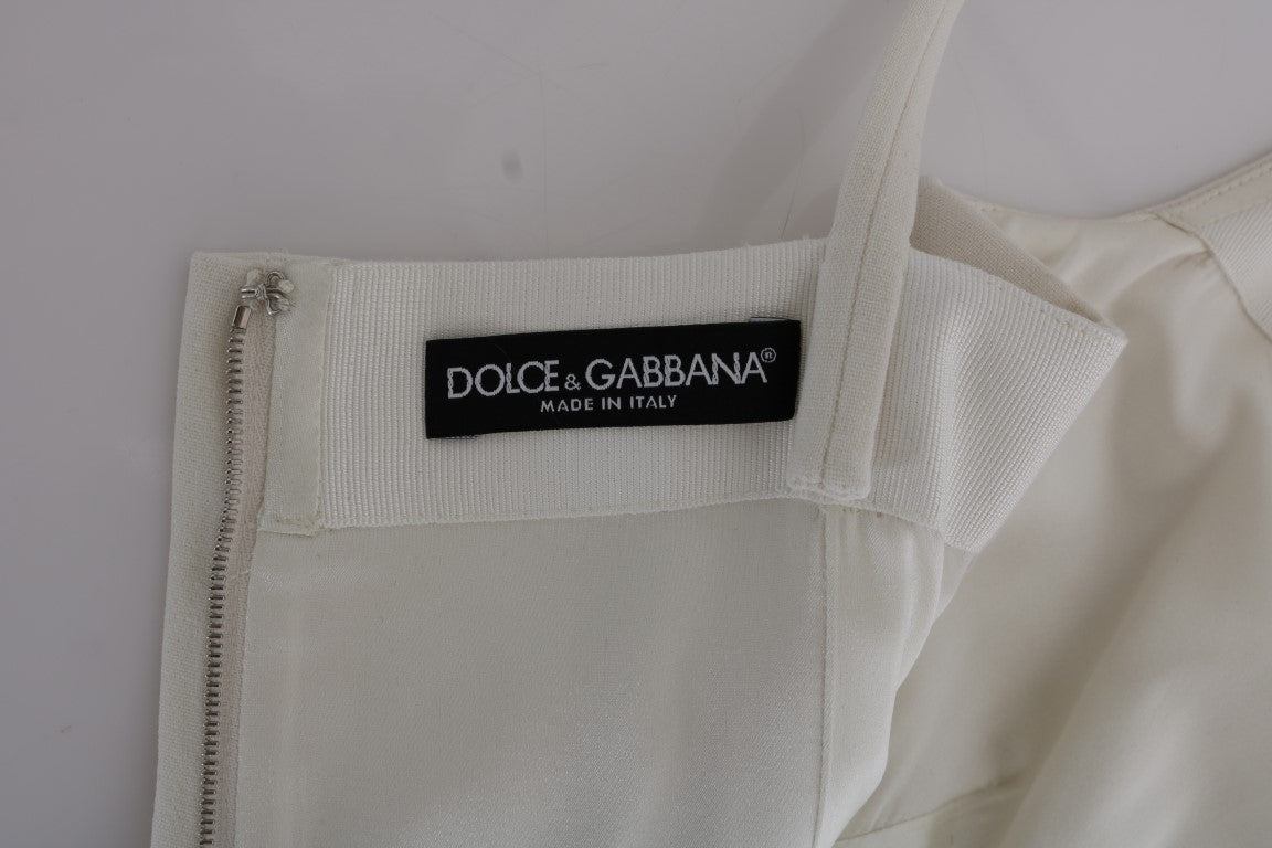 Dolce & Gabbana Elegantes Weißes Wollkleid mit Goldbrosche