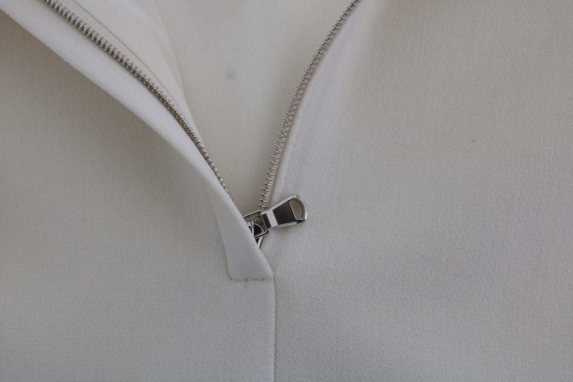 Dolce & Gabbana Elegantes Weißes Wollkleid mit Goldbrosche