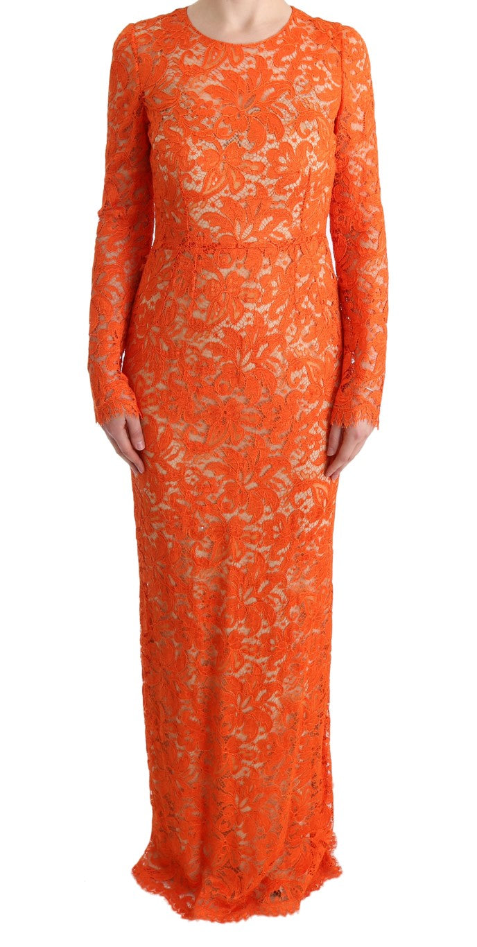 Dolce & Gabbana Elegantes Langarm-Vollkleid in Orange