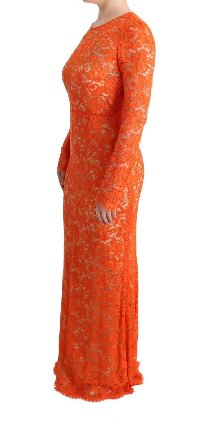 Dolce & Gabbana Elegantes Langarm-Vollkleid in Orange