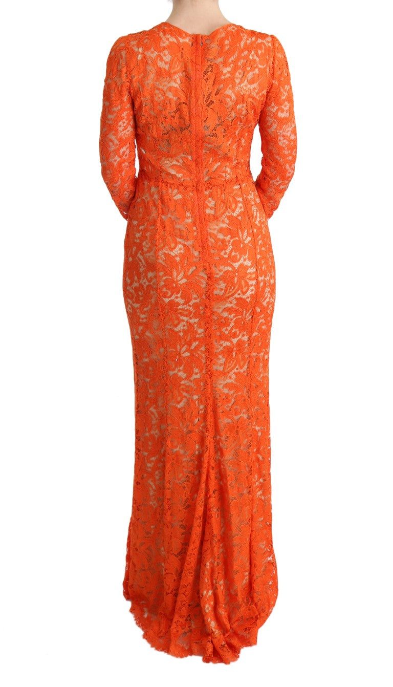 Dolce & Gabbana Elegantes Langarm-Vollkleid in Orange