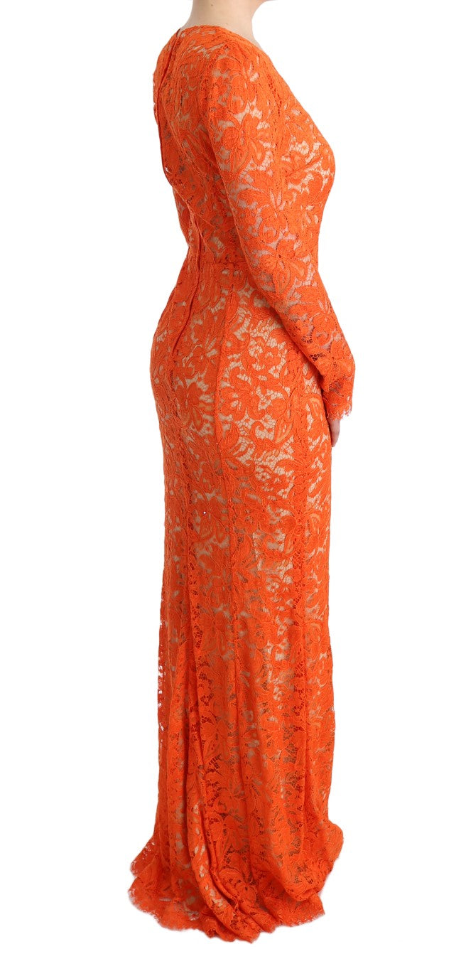 Dolce & Gabbana Elegantes Langarm-Vollkleid in Orange