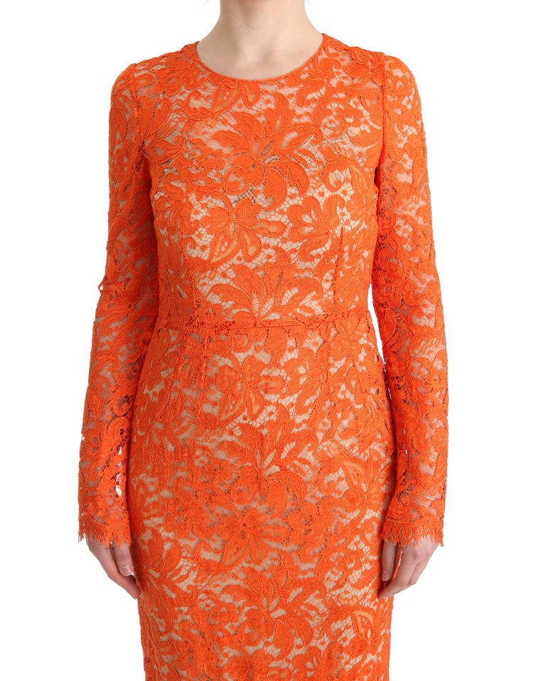 Dolce & Gabbana Elegantes Langarm-Vollkleid in Orange