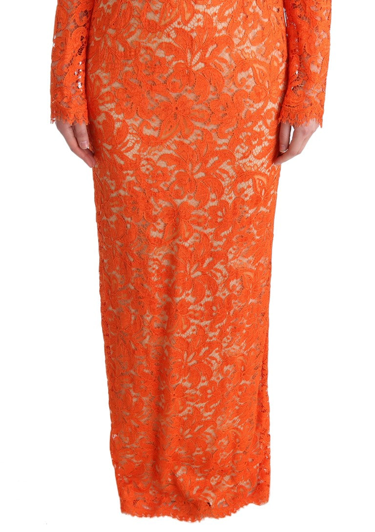 Dolce & Gabbana Elegantes Langarm-Vollkleid in Orange