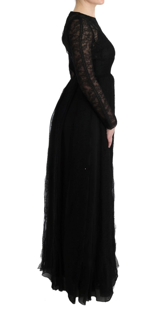 Dolce & Gabbana Elegantes Schwarzes Etuikleid mit Langen Ärmeln
