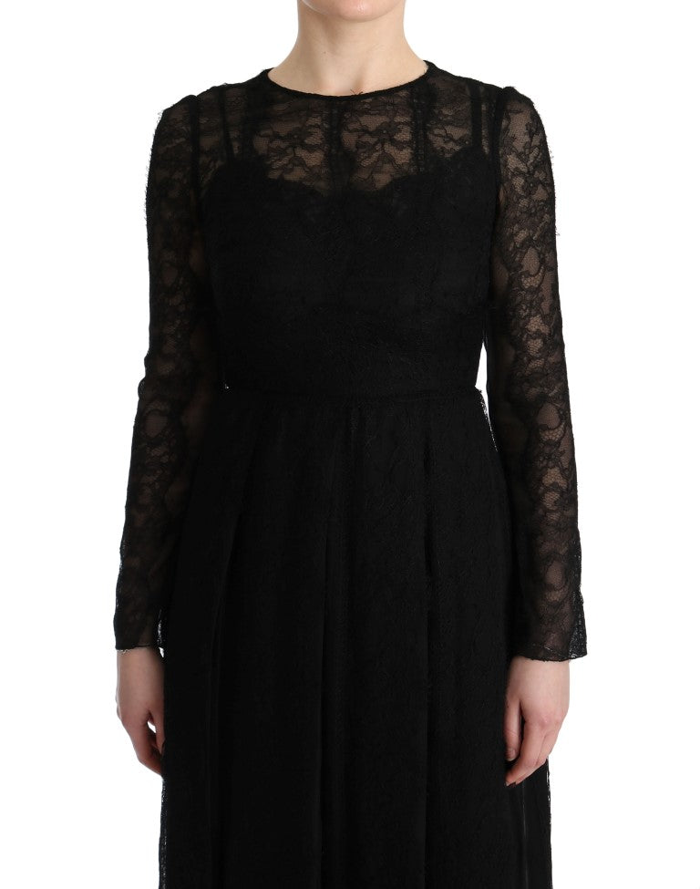 Dolce & Gabbana Elegantes Schwarzes Etuikleid mit Langen Ärmeln