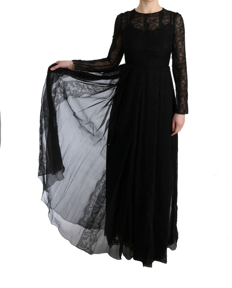 Dolce & Gabbana Elegantes Schwarzes Etuikleid mit Langen Ärmeln