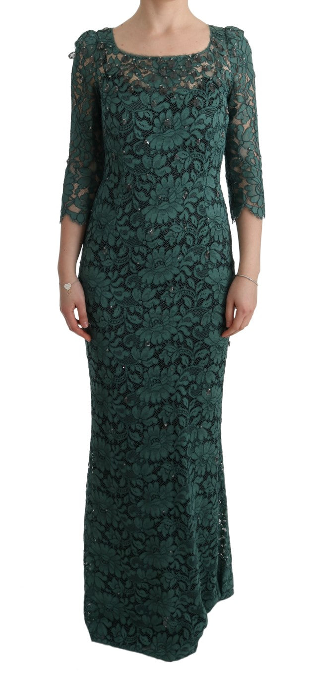 Vestido tubo Ricamo de cristal floral verde