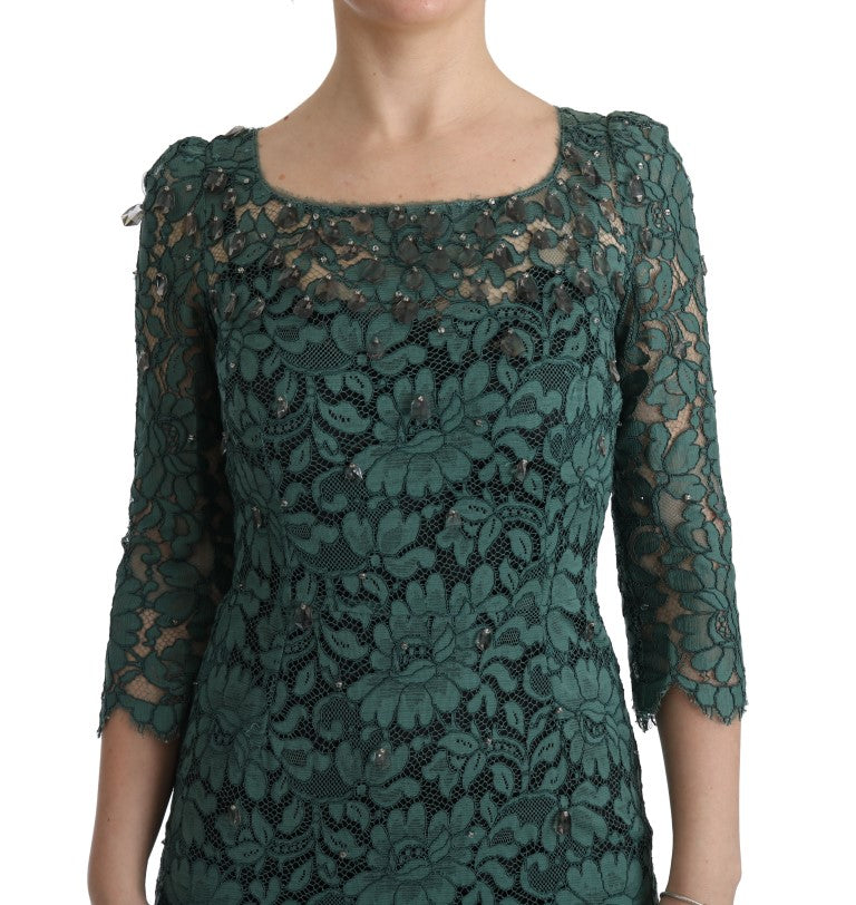 Vestido tubo Ricamo de cristal floral verde