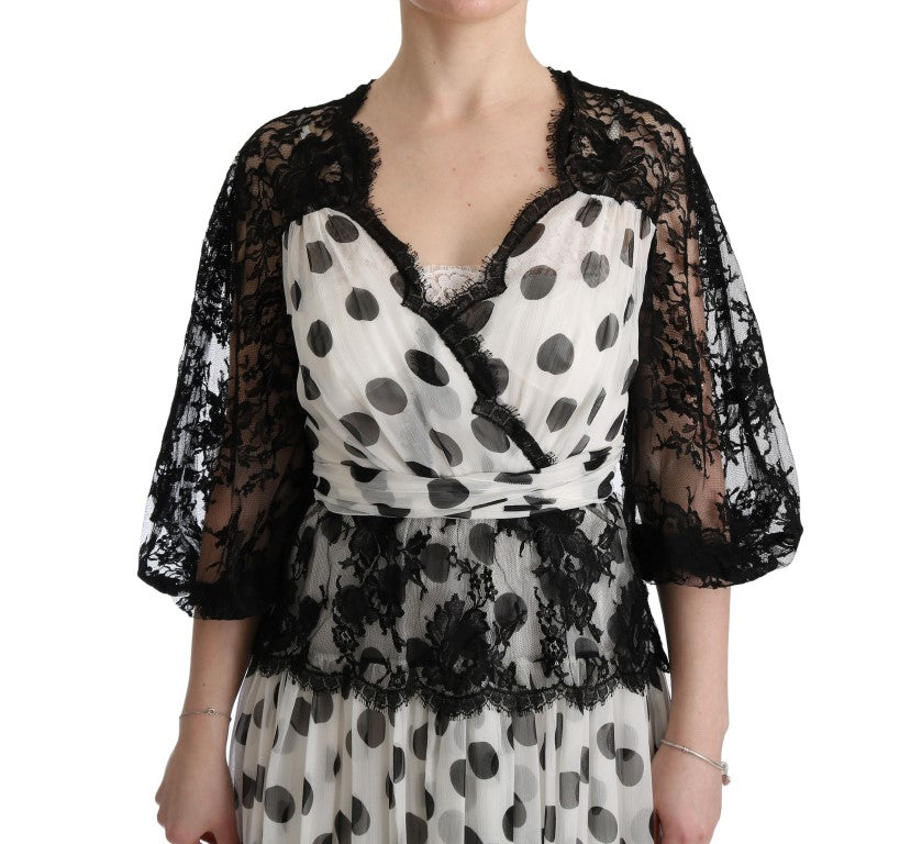 Vestido floral de lunares blanco negro