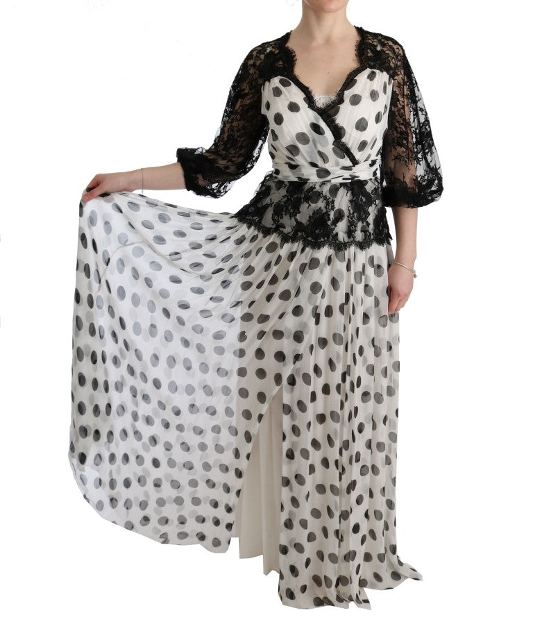 Vestido floral de lunares blanco negro