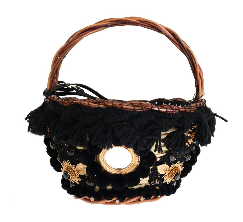 Sac seau en paille serpent beige et noir chic Dolce & Gabbana