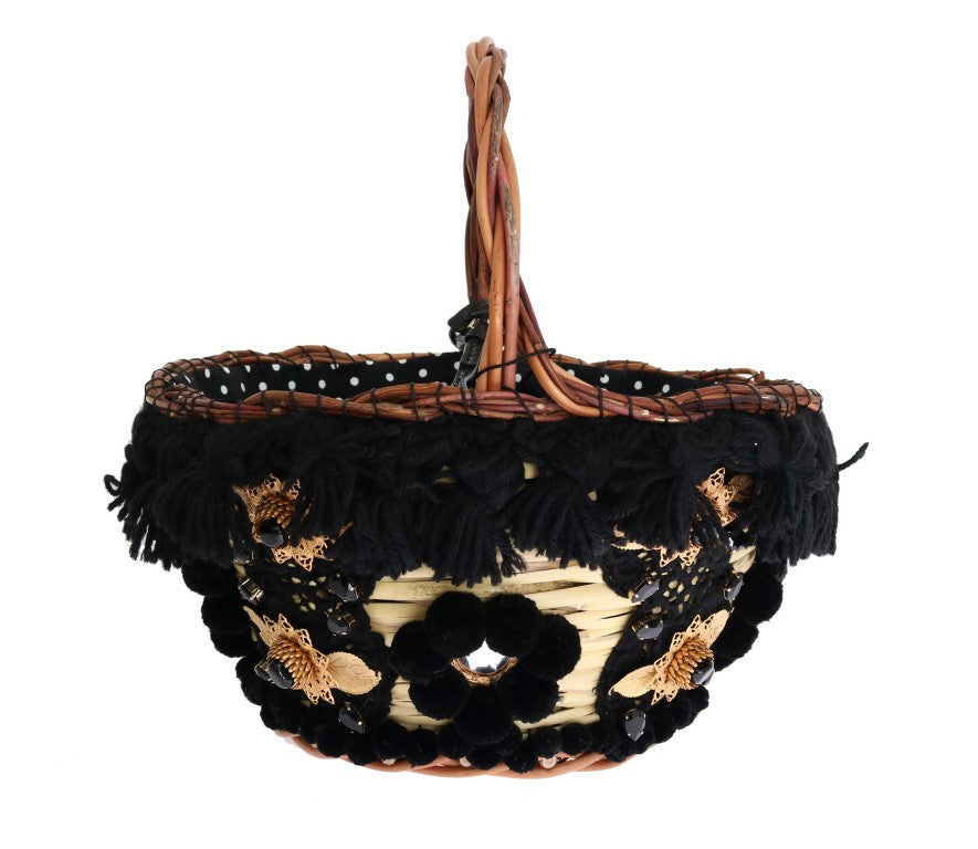 Sac seau en paille serpent beige et noir chic Dolce & Gabbana