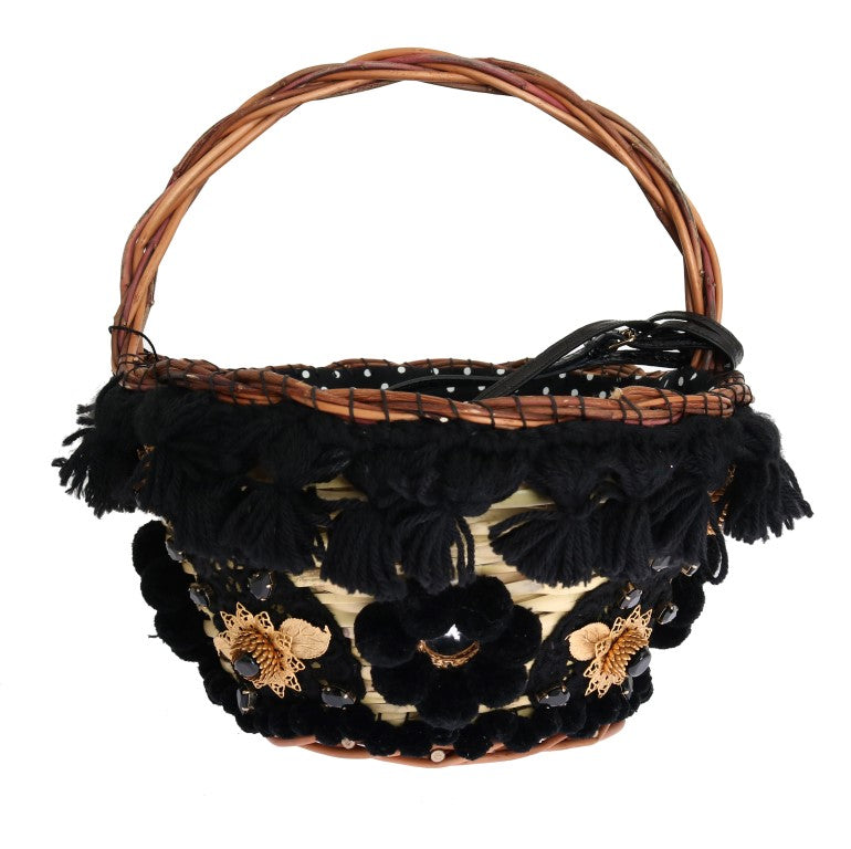 Sac seau en paille serpent beige et noir chic Dolce & Gabbana