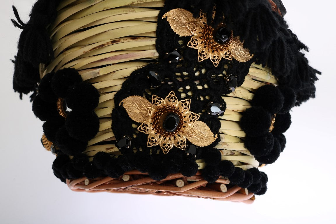 Sac seau en paille serpent beige et noir chic Dolce & Gabbana