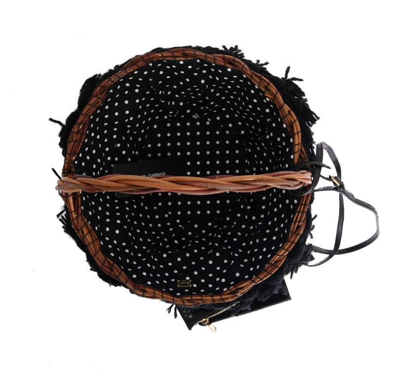Sac seau en paille serpent beige et noir chic Dolce & Gabbana