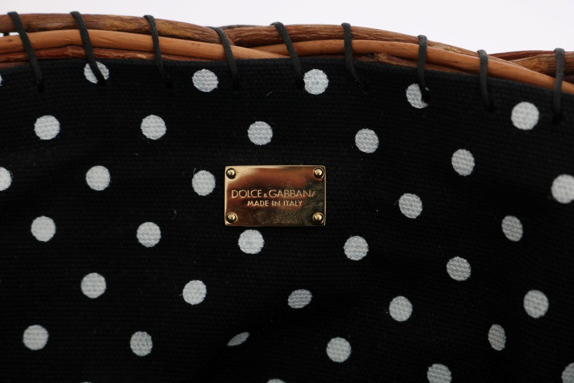 Sac seau en paille serpent beige et noir chic Dolce & Gabbana