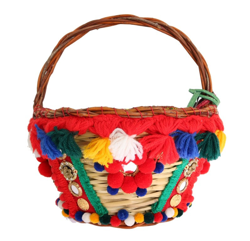 Bolso con pompones de cristal de paja AGNESE multicolor