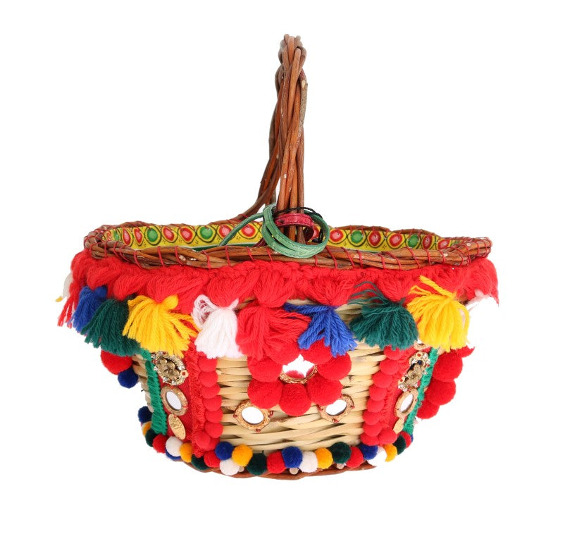 Bolso con pompones de cristal de paja AGNESE multicolor
